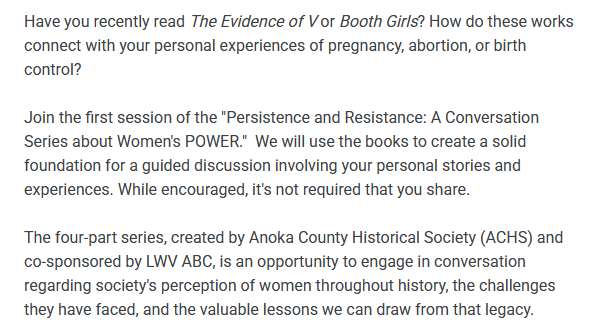 A discussion series on pregnancy, abortion, and birth control founded on the books 'The Evidence of V' and 'Booth Girls.'